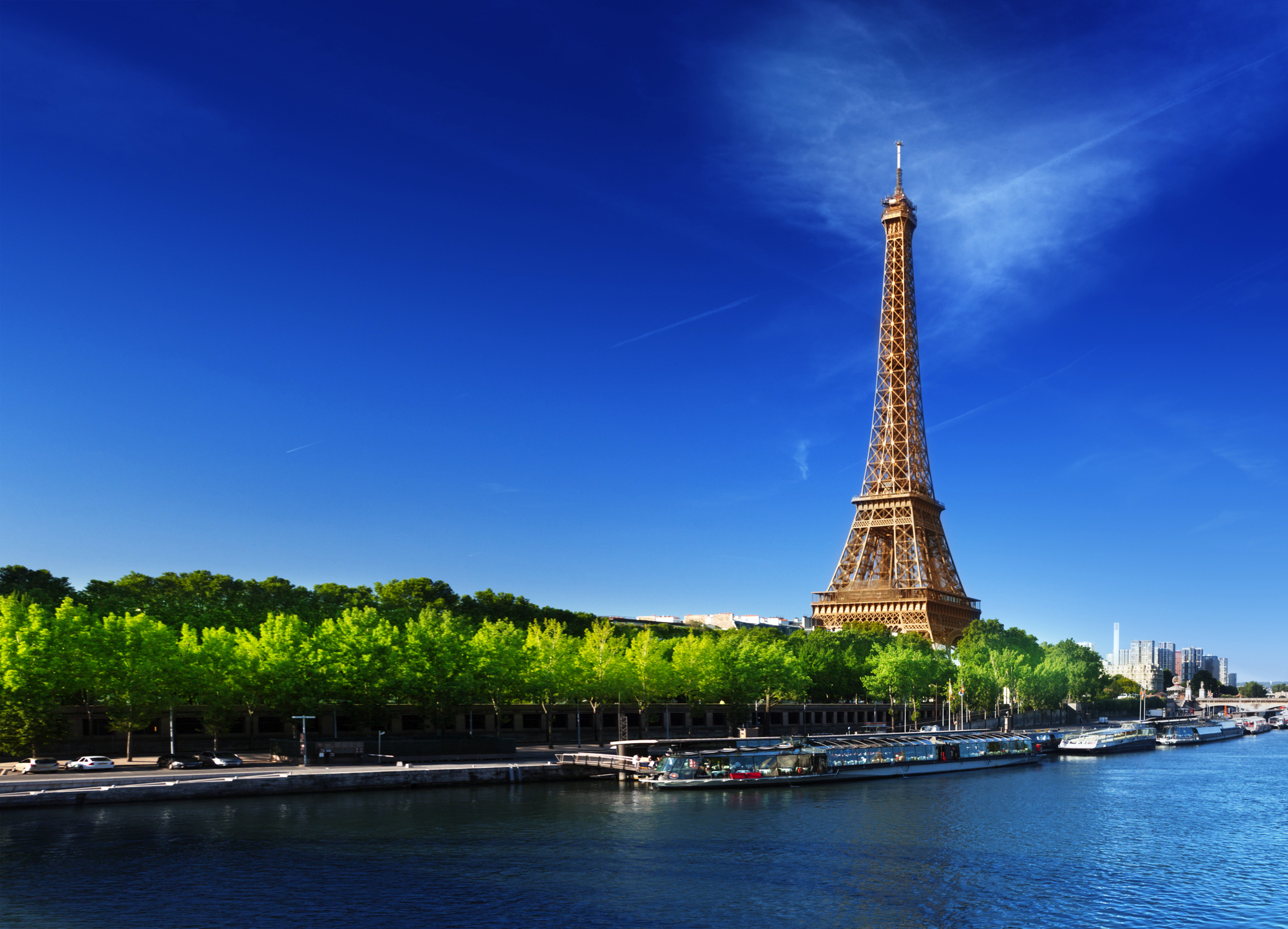 Seine in Paris with Eiffel tower in sunrise time