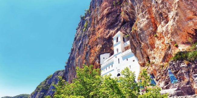 view on Ostrog ortodox monastery. Montenegro