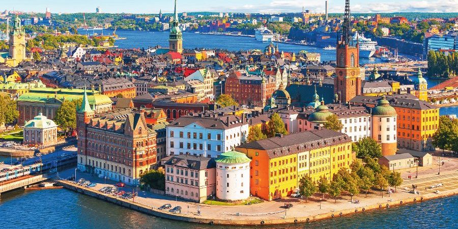 Scenic summer aerial panorama of the Old Town (Gamla Stan) in Stockholm, Sweden