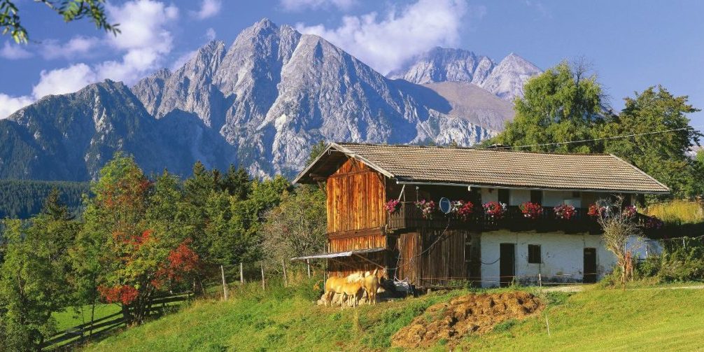 Italien, Südtirol, Hafling, Bauernhof, Berge, 
Landschaft, 

Reiseziel, Tourismus, Urlaub, Reise, Gebirge, Alpen, Aussicht, Bergpanorama, Bauernhaus, Haus, Gebäude, Architektur, ländlich, Wiesen, Hügel, Ifinger, Kuhleiten, Panorama, Pferde,