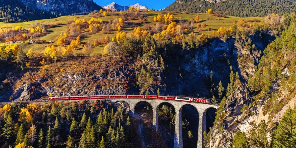 Train running on Landvasser Viaduct