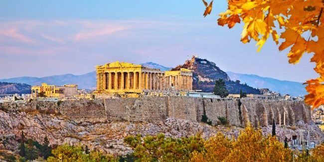 View on Acropolis at sunset, Athens, Greece