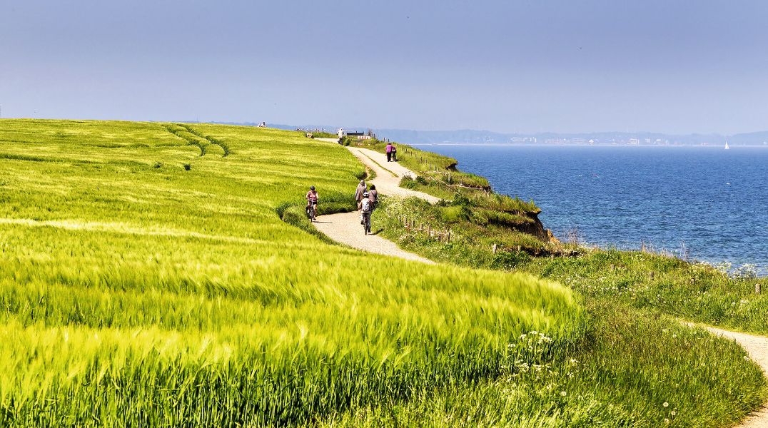 Radfahrer und Wanderer genießen den Ausblick auf die Ostseeküste – Natur pur bei Reisen nach Schleswig-Holstein