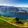 Aussicht auf den Vierwaldstättersee mit Rigi und Pilatus, Brunnenstadt vom Fronalpstock