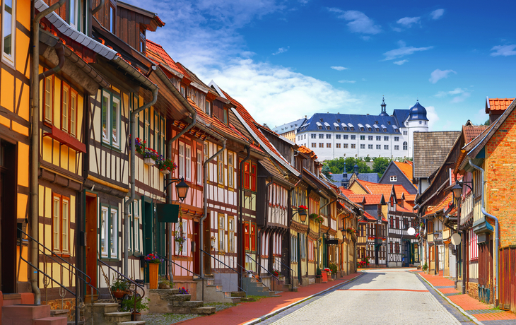 Fachwerkhäuser in Stolberg im Harz, Sachsen-Anhalt, Teil des UNESCO Weltkulturerbes.